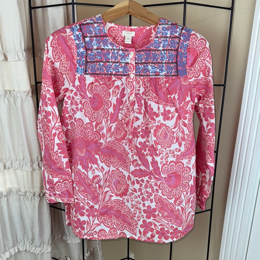 J. Crew Pink Boxy Graphic Blouse with 3/4 Sleeves Size XXS